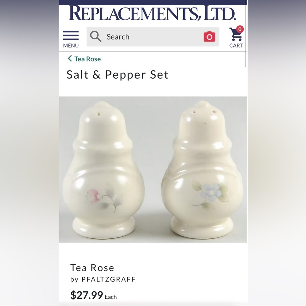 Pfaltzgraff Tea Rose Salt and Pepper Shakers EUC Discontinued Pattern
